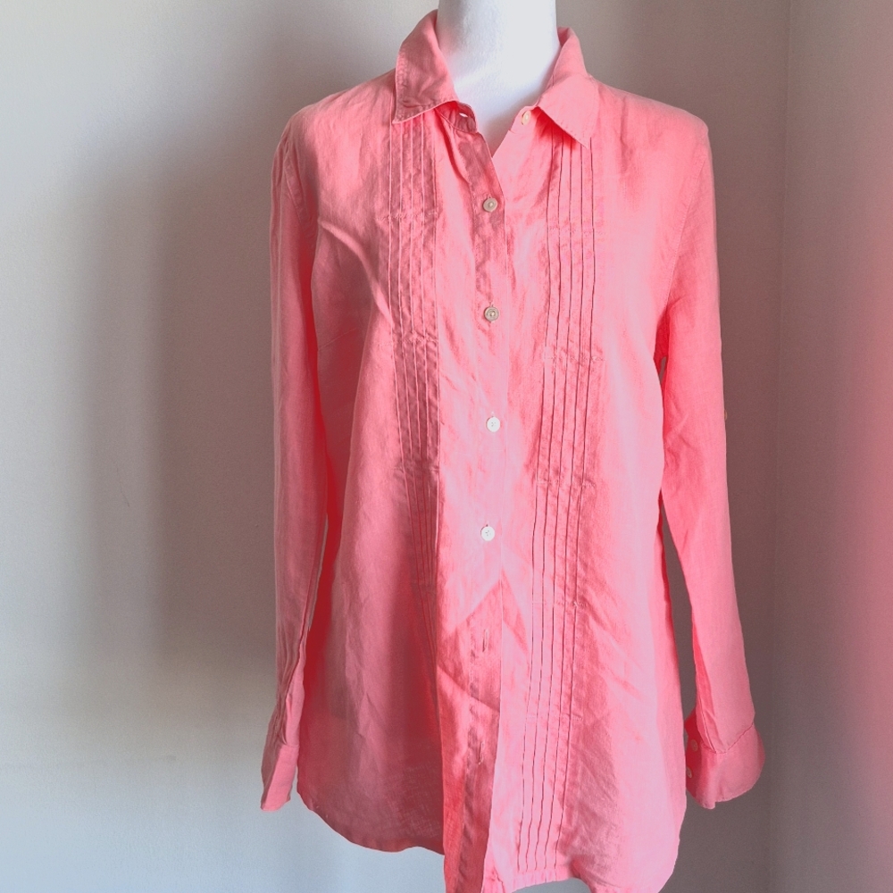 Linen Tommy Bahama Coral Pink Button-Down Shirt